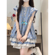 與欣裙子女夏季2025新款法式連衣裙夏天女甜美學(xué)院風(fēng)藍(lán)色格子公主短裙 藍(lán)色 均碼