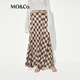 MO&Co.半身裙夏天絲綿羊毛中低腰格紋MBE2SKT050可露麗穿搭 棕色格 XS