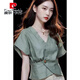 皮爾卡丹（pierre cardin）感獨特別致純色短袖襯衫女2025新款夏季氣質(zhì)小衫收腰百搭上衣 7928-綠色 L 【建議105-115斤】