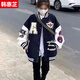 韓惠芷美式復古棒球服外套女2025春秋加絨學生寬松連帽百搭刺繡夾克女 A29藏青色春秋款 L 【建議100-125斤】