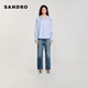SANDRO2025春夏女裝法式氣質(zhì)時(shí)尚休閑藍白條紋花朵鏤空襯衫上衣 D251/藍色 M