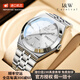 I&W CARNIVAL HWGUOJI瑞士手表男全自動機械表進口機芯雙日歷夜光防水腕表名表十大品牌 愛沃馳鋼帶銀白-進口機芯-精美禮盒【732】