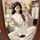 栢啟歆睡衣女夏季短袖短褲長褲甜美卡通三件套可外穿睡衣家居服套裝 蛋殼貓咪睡衣【三件套】L碼