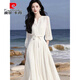 皮爾卡丹（pierre cardin）法式連衣裙女2025春夏名媛氣質(zhì)女神范感大方得體溫柔風(fēng)雪紡裙 白色 L 【110-125斤】