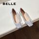 百麗（Belle）芭蕾風(fēng)晚晚平底單鞋女商場(chǎng)同款瑪麗珍鞋B3W1DCQ4 銀色  （軟糯羊皮，質(zhì)感光澤） 38 (240mm)