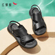 紅蜻蜓男士涼鞋夏季新款外穿兩用皮拖鞋爸爸沙灘鞋軟底皮涼鞋WTT24123 黑色 42