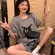 莫代爾卡通黑貓睡衣女夏季帶胸墊短袖套裝25新品可愛學(xué)生休閑家居服