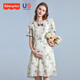 費(fèi)雪（Fisher-Price）美國費(fèi)雪新中式孕婦連衣裙國風(fēng)夏裝2025新款中長款裙子時尚孕婦裝 杏色連衣裙 M【100-120斤適穿】