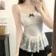 桂岐白色蝴蝶結吊帶背心女帶胸墊春夏蕾絲花邊下擺修身疊穿內搭小上衣 白色 80-120斤
