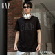 GAP男女裝2025純棉印花logo圓領(lǐng)修身短袖T恤美版856659 黑色 XS 美碼 S亞洲碼175/88A