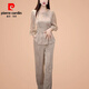 皮爾卡丹（pierre cardin）氣質(zhì)貴氣闊太舒適兩件套女2025春季新款上衣褲子遮肉套裝女春 【香檳色】套裝#5600 4XL 建議【145-160斤】