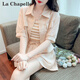 拉夏貝爾（La Chapelle）夏季套裝女裝2025年夏季新款時(shí)尚簡(jiǎn)約短褲短袖襯衫條紋吊帶三件套 咖色套裝 M
