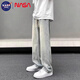NASA BASE牛仔褲男夏季新款寬松垂感直筒褲男青少年舒適休閑運(yùn)動(dòng)百搭長褲 黃泥色 XL （建議125-150斤）
