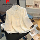 皮爾卡丹（pierre cardin）新中式女裝國(guó)風(fēng)盤扣短外套夏薄款感重工刺繡立領(lǐng)防|曬襯衫上衣針 杏色(少量現(xiàn)貨) XL 【建議120-135斤】