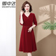 雪中飛女士中老年媽媽裝春秋季V領(lǐng)休閑長(cháng)袖連衣裙 紅色  3XL (180) 