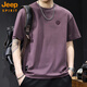 JEEP SPIRIT美式復古潮牌簡(jiǎn)約百搭短袖t恤男士夏季2025新款大碼高端衣服體恤 T6825紫色 2XL