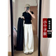 萬欣兒145cm矮個(gè)子波點(diǎn)牛仔褲女春夏薄款高腰垂感直筒闊腿褲顯高150xxs 白色長(zhǎng)褲 M 建議95-105斤