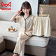 貓人（MiiOW）女童冰蠶絲睡衣夏季三件套兒童短袖長(cháng)褲家居服網(wǎng)紅中大童空調服 S448提花蝴蝶三件套杏色 M 160c
