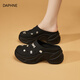 DAPHNE達(dá)芙妮女鞋厚底洞洞鞋女2025夏季新款真皮外穿包頭半拖松糕沙灘鞋