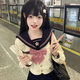 歐維沃水手服jk制服長(cháng)短袖日系春夏基礎款學(xué)院風(fēng)套裝 長(cháng)袖+39cm短裙+領(lǐng)結小野中套裝 S