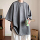 MAYBEYOND麂皮絨短袖男夏季美式潮牌寬松純色五分袖男裝上衣MY10深灰XL