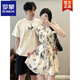 羅蒙（ROMON）新中式盤扣蝴蝶連衣裙女國風(fēng)夏季情侶裝T桖短袖套裝男一裙一衣 女連衣裙 綁帶 S