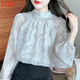 FSHE法式甜美碎花雪紡襯衫女裝秋裝2025新款釘珠洋氣減齡長(cháng)袖內搭上衣 圖片色 L