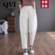 QVI高端品牌 亞麻休閑褲女夏季新款寬松百搭棉麻哈倫蘿卜直筒九分褲 白色 XL 【130-155斤】