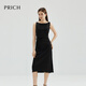 PRICH【緞面】設計感褶皺無(wú)袖連衣裙2025夏季新款休閑收腰長(cháng)裙新 黑色731M M (165)