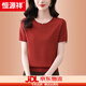 恒源祥桑蠶絲短袖T恤女圓領(lǐng)針織小衫2025夏季新款媽媽薄款洋氣小衫上衣 紅色 3XL 【138-150斤穿】