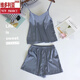 維多利亞的格調性感吊帶睡衣女夏套裝寬松韓版清新學(xué)生背心短褲冰絲兩件套家居服 灰藍色 M (80-100斤)