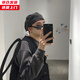 槿城 復(fù)古做舊破洞前進(jìn)帽男原宿風(fēng)潮人街拍反戴貝雷帽百搭鴨舌工裝帽子ins女 MA582 黑灰色 【店長推薦~】 M（56-58cm）