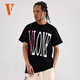 VLONE【StapleHoodle】春夏男女同款經(jīng)典大LOGO美潮純棉男士短袖T恤 黑粉-經(jīng)典大V款 L