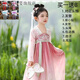 雙魚(yú)兔漢服女童夏季新款國風(fēng)古裝襦裙女寶超仙古風(fēng)唐裝裙子秋裝 落櫻長(cháng)袖(8件套頭飾) 100
