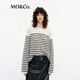 MO&Co.針織衫2025春新品黑白條紋落肩肌理感輕柔微透圓領(lǐng)MBE1SWTT04 白黑條色 S 160