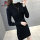 AEMAPE毛衣女中長(cháng)款半高領(lǐng)打底衫女2025春秋冬加厚洋氣針織衫女紅色上衣 黑色 M