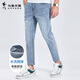 與狼共舞牛仔褲男2025夏季新款簡(jiǎn)約休閑磨白水洗牛仔九分褲男 113淺藍 30 (170/76A)