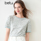 百圖betu女裝2025夏季新款T恤圓領(lǐng)撞色領(lǐng)邊混色針織舒適短袖女2503X06 綠色 L