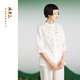 指間沙原創(chuàng  )設計女裝2023年夏季新款文藝風(fēng)修身中袖刺繡亞麻上衣 灰白色 素白79 M