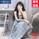 莫代爾學院風格紋吊帶假兩件連衣裙女2025夏季新品時尚復古高級感a字裙 藍色 M 【關注店鋪贈送小禮物】