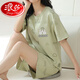 浪莎100純棉睡衣女夏季新款短袖短褲ins高顏值夏天可外穿家居服套裝 全棉-25564 XL[建議120-140斤] 均碼