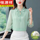 恒源祥杭州重磅真絲襯衫女士短袖小衫洋氣木耳邊襯衣桑蠶絲上衣 綠色 母親節禮物 3XL 【137-147斤】 母親節禮物