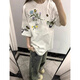 辰衣純純棉美式oversize國(guó)風(fēng)字母刺繡短袖t恤女2025夏季休閑百搭上衣服 白灰色（純棉優(yōu)質(zhì)版） L