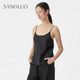 桑羅真絲吊帶背心自帶胸墊新款100%桑蠶絲法式寬松打底內搭 鴉青黑 XL