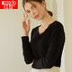 紅豆內衣女蕾絲V領(lǐng)百搭打底衫女內搭舒適可外穿保暖上衣女 經(jīng)典黑均碼