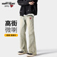 查爾斯桃心直筒微喇牛仔褲男美式高街風(fēng)簡(jiǎn)約水洗休閑修身百搭長(zhǎng)褲子 黃泥染 L
