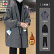AEMAPET毛呢大衣男秋冬韓版中長(cháng)款呢子外套加絨加厚寬松痞帥大碼風(fēng)衣 深灰外套+黑毛衣+西褲[三件 加絨 XL