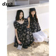 DZZIT地素短袖連衣裙2025夏季新款復古重工刺繡泡泡袖裙子女3J2O4236A 黑色（連衣裙) S