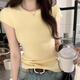 妙奕嘉針織短袖女新款2025潮流正肩t恤女士夏季衣服女裝打底衫半袖上衣 奶黃色韓版正肩針織短袖T恤 均碼 【建議125斤以內】