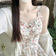 清池影（QINGCHIYING）【】甜辣風(fēng)綁帶碎花吊帶連衣裙套裝女夏辣妹收腰短裙子 主圖色（連衣裙） S 建議80-95斤